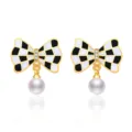 Bow-knot Artificial Pearl Drop Earrings (C152) / Gold