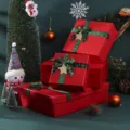 Style 1 Boîte Cadeau Couvercle et Base / 15x15x7cm / Vert de Noël Fleuri d'Or