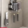 Gun Grey Toothbrush Holder + 2 Colored Cups + Toothpaste Squeezer