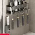 Gun Grey Toothbrush Holder - 4 Person + Toothpaste Squeezer