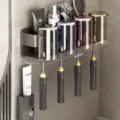 Gun Grey Toothbrush Holder + 4 Colored Cups + Toothpaste Squeezer
