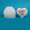 Rose-and-heart silicone candle mold, shown beside a finished candle in lavender and cream tones - Rose Heart Style (JZB-0707)