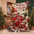 Soft flannel Christmas blanket with red-and-white gnome print and Merry Christmas lettering - 60x40cm / Christmas Gnome Pattern (FMTA277503)
