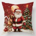Ilustración festiva de Papá Noel y un reno junto a un árbol decorado bajo la luna brillante - 35x35cm (Solo Funda) / Estilo Papá Noel (Pattern 1)