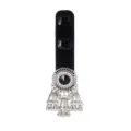 Antique silver-tone openwork centerpiece with a black stone and dangling bell charms - Black