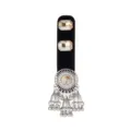 Silver filigree ornament with central crystal, rectangular gems and dangling bell tassels - Champagne