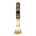 Close-up of ornate gold filigree panels with colorful stones and dangling bell charms - Multicolor (H20003)