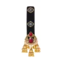 Velours noir avec cristaux gris et rouges, filigrane doré et pampilles de petits grelots pendants. - Rouge