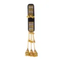Gold filigree plaques with white rhinestones, hanging chains and three bell-shaped tassels - Transparent (H20003)