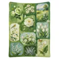 Couverture patchwork verte aux motifs floraux vintage encadrés, avec roses, marguerites et tulipes - Style Collage Floral 01 (FMTA113601) / 60x40cm