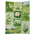 Couverture en flanelle douce, patchwork vert de fleurs peintes à l’huile et de paysages champêtres - Style Floral Patchwork 05 (FMTA113605)