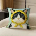 Gatto Nero Bianco Sciarpa Floreale Gialla (SBZA164409)