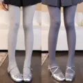 Children's ribbed tights shown in gray and blue-gray, styled with silver Mary Jane shoes - Bottoms / 2 Pieces/Pack / Dark Gray + Light Gray