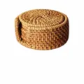 8cm Rattan Coaster Set of 6 with Holder