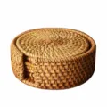 16cm Rattan Coaster Set of 6 with Holder
