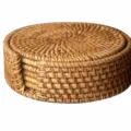 18cm Rattan Coaster Set of 6 with Holder