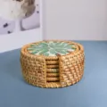 Hand-woven Leaf Shell Pattern 10cm Coaster Set of 6 with Holder