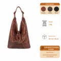 Sac cabas en cuir grainé, porté épaule, avec tressage et pompon, en brun et autres coloris - Marron