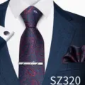 Navy Red Paisley Jacquard Style (SZ320) / Four-Piece Set / Navy Blue