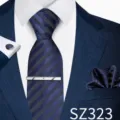 Navy Striped Jacquard Style (SZ323) / Four-Piece Set / Navy Blue