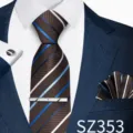 Brown Blue White Striped Jacquard Style (SZ353)