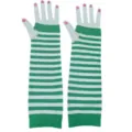Pair of long green-and-white striped knit arm warmers displayed flat against a plain white background - Green White Horizontal Striped Sleeves