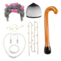 Ensemble de Perruque Bouclée Grise (Avec Bijoux De Perles Et Canne Gonflable)