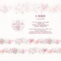 Pink floral PET washi tape with delicate blossoms and pearl accents, shown in a repeating design - Spring Boughs (2)
