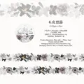 Black and gray floral PET washi tape roll with butterflies, bows and delicate botanical motifs - Night-resting Vines (6)