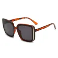 Large square sunglasses with red-brown tortoiseshell frames and gray lenses, shown at an angle - Leopard Frame Grey Lens
