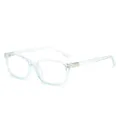 Hellblaue rechteckige Kunststoffbrille mit klaren Gläsern und schlanken Bügeln mit Metalldetail - Transparent Blauer Rahmen