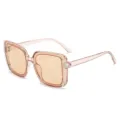 Large square sunglasses with transparent pink plastic frames and light brown gradient lenses - Transparent Tea