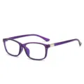 Violette transparente rechteckige Brille mit klaren Gläsern und metallischen Bügelakzenten - Violetter Rahmen