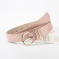 Ceinture rose pour femme en similicuir, avec boucle ronde dorée et doubles passants décoratifs - 106*2.8 / Rose