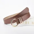 Ceinture marron pour femme en similicuir, avec boucle dorée en D et détail à double passant - 106*2.8 / Chameau