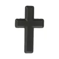 Matte black metal cross brooch with a simple beveled design, centered on a white background - Matte Black Cross (QHXZ7720) / Black