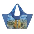 Large blue foldable shopping tote with painterly starry-sky and golden tree print - Poplar Trees / 38x26x30cm