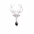 Deer Head with Black Pendant (YNCP3884) / Silver