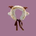 Plüschiger Ohrwärmer in Creme und Hellbraun, mit Geweih, Ohren und braunen Bindebändern - Erwachsene 57-59cm / Khaki (Hirschgeweih-Stil)