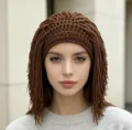 Brown crocheted dreadlock wig hat with open-knit crown and shoulder-length braided tassels - Adult: 57-59cm / Medium-Length Hair / Brown