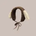 Braunes Plüsch-Stirnband als Ohrwärmer mit cremefarbenen Hundeohren und verstellbarem Bindeband - Erwachsene 57-59cm / Braun (Hundeohr-Stil)