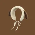 Flauschiger Ohren-Haarreif mit weichem weißem Band, braunen Hundeohren und Bindebändern - Erwachsene 57-59cm / Beige (Hundeohr-Stil)