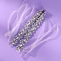 Bridal rhinestone waist belt with floral marquise and round stones, tied with sheer white ribbons - Luxury Versatile Daily Style (WS-J279S)