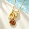 Round Orange-Red Gem Pendant (T3772)