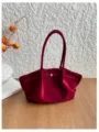 Burgundy suede-look tote bag with twin handles and gold buckle, in a roomy soft shape - Without Scarf / Red