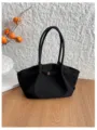 Black suede-look tote bag with rounded double handles and a small metal accent clasp - Without Scarf / Black