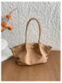 Large tan faux-suede tote shoulder bag with long handles and a gold-tone front buckle - Without Scarf / Khaki
