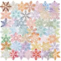 Colorful, translucent snowflakes in a flat lay, with sparkling, faceted surface details - SLP361-PET Colorful Snowflake / 50 Pieces/Pack / Colorful