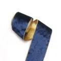 Samtband mit Goldgrund / 10cm*10 Yards / Marineblau