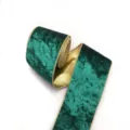 Samtband mit Goldgrund / 10cm*10 Yards / Grün